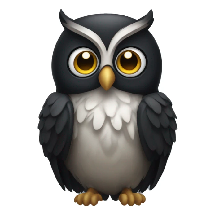 An owl wearing a black Nqy  sticker