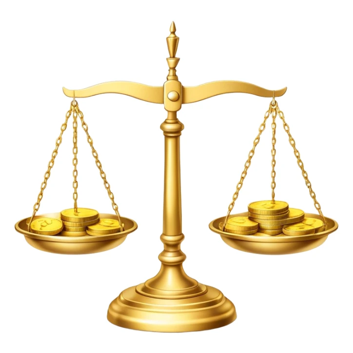 balance scale with gold coins in the trays sticker