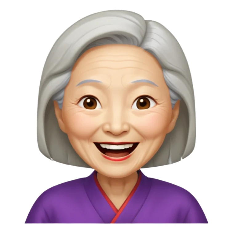 Laughing crazily elderly Chinese superwoman with head tilted backward, eye slightly closing sticker