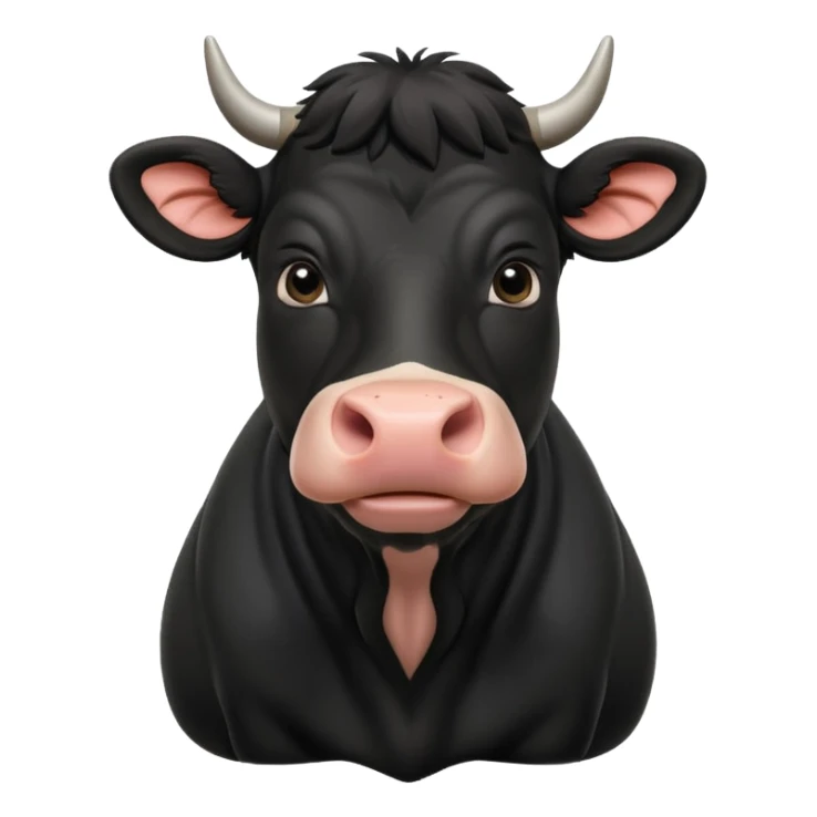 Aberdeen Angus cow, front view, realistic black coat, simple background sticker