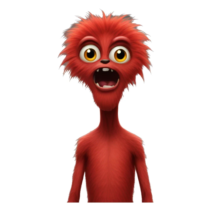Red furry alien looking shocked sticker