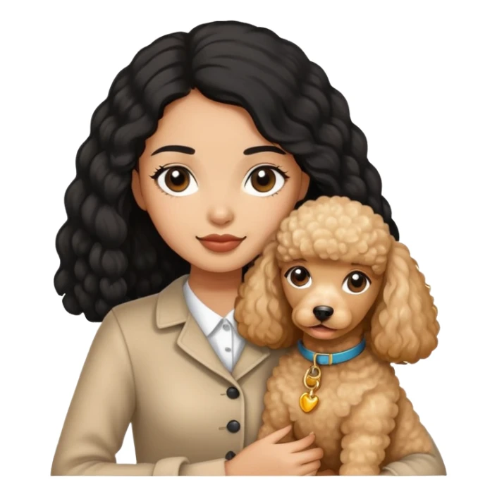A black long hair girl holding beige poodle sticker