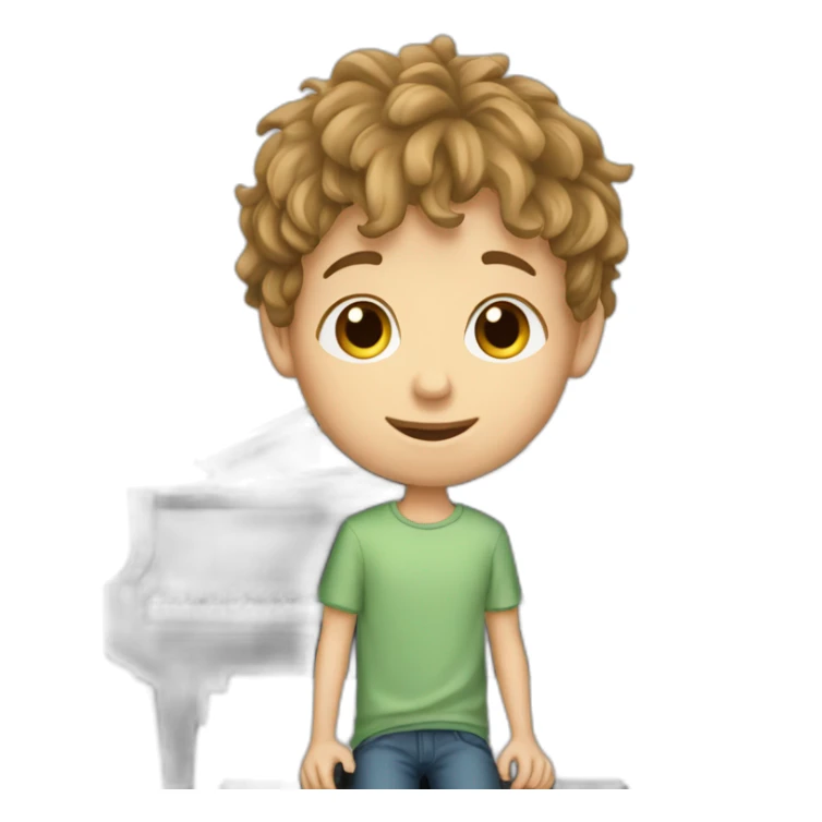Caucasian-boy-child-shaggy-light-brown-hair-piano sticker