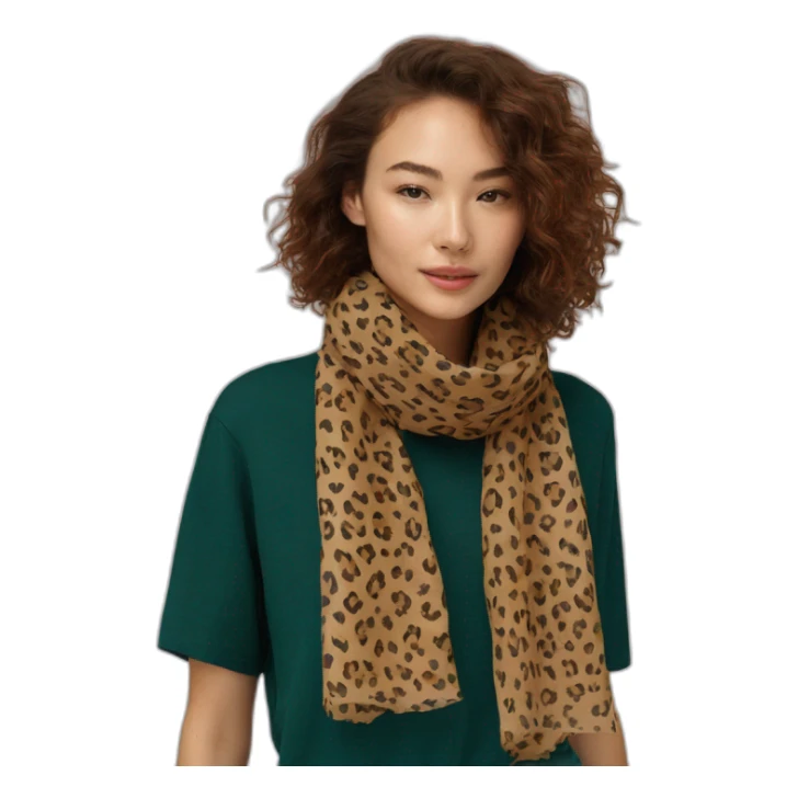 Léopard print scarf on girl with brown Hair  sticker