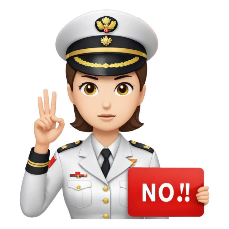a female general holding a sign that says No sticker
