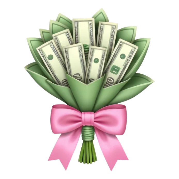 Make a bouquet of money with pink bow  sticker