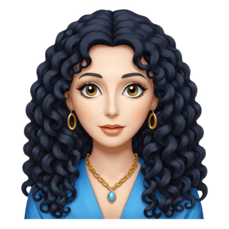 Cher with long black curly hair sticker