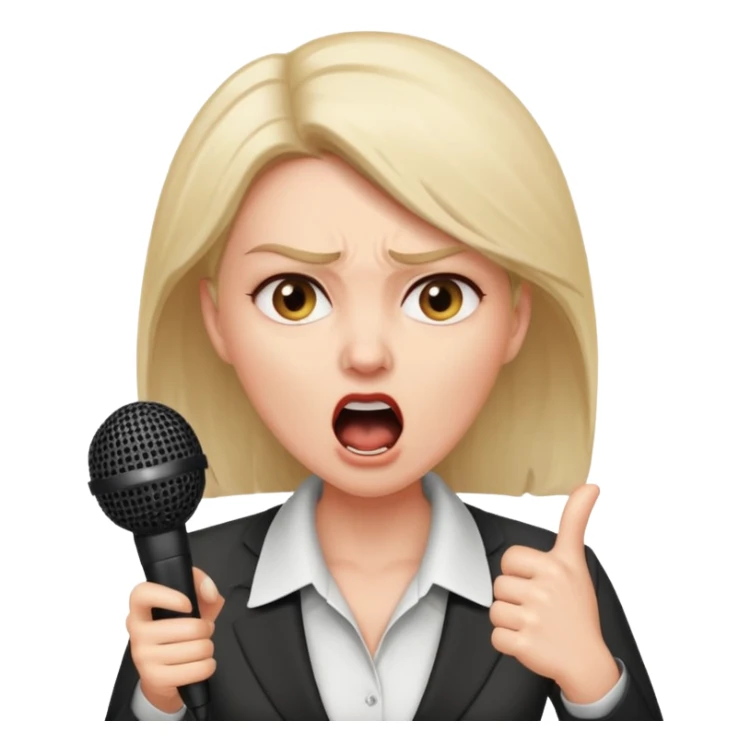 a office woman presenting her idea with microphone
a manager yelling in anger
the office woman stops and fears sticker