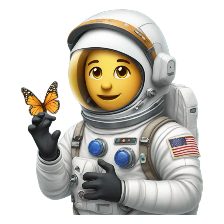 White astronaut holding a beautiful butterfly sticker