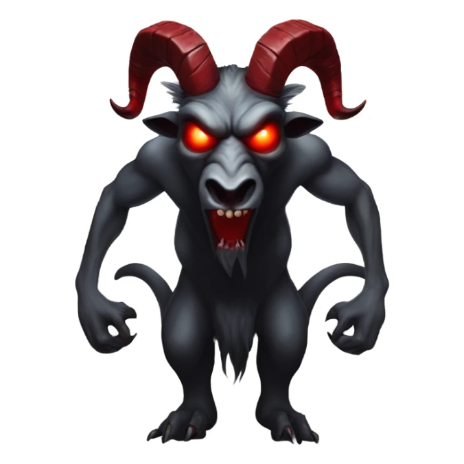 Evil Goatman male Devil sinister with red tipped horns standing with goat hind legs on pyramidal pillar  aura of darkness he is commanding sinister evil power sticker