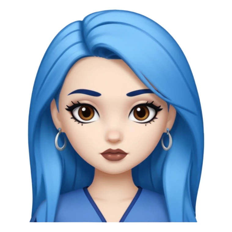 pale skin, bratz baddie, beautiful dark brown eyes,dark eyebrows, eyeliner, blue hair sticker