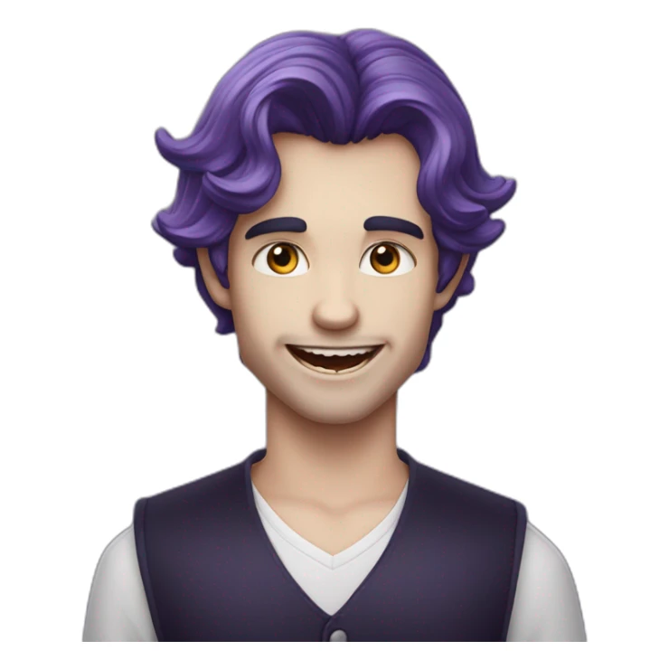 Un garçon qui sourit avec des dent de vampire les cheveux tayper violets sticker