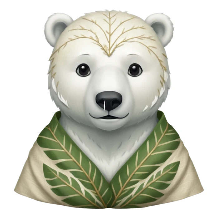a polar bear wearing ancient leaf cloth, half body, icon sticker