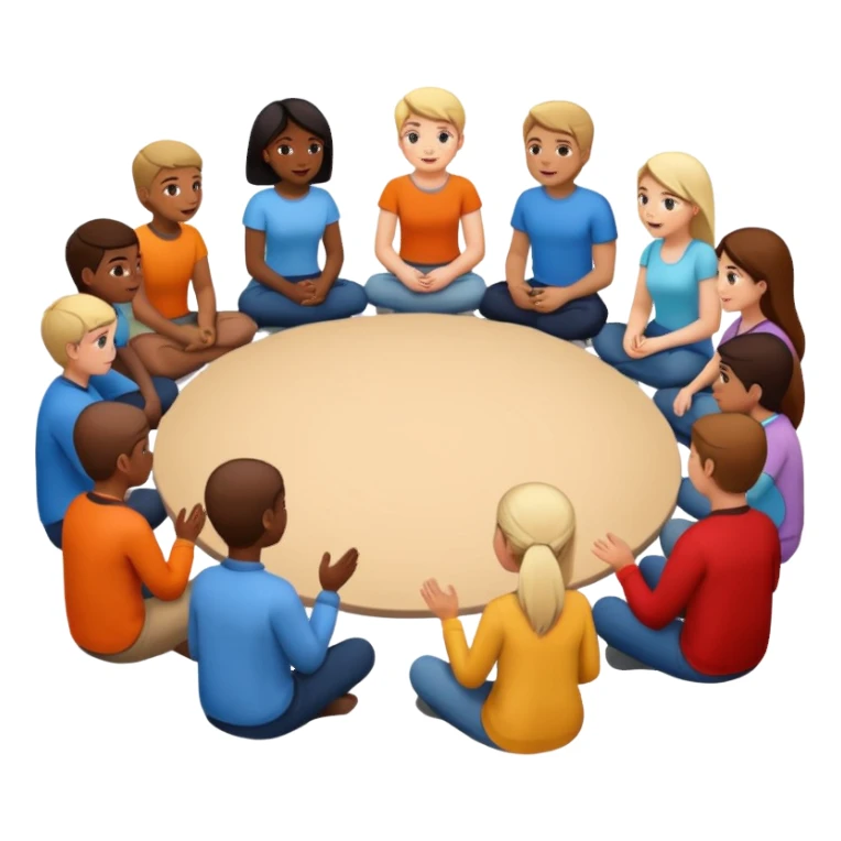 Therapy support group with a group of people sitting in a circle talking to each other  sticker