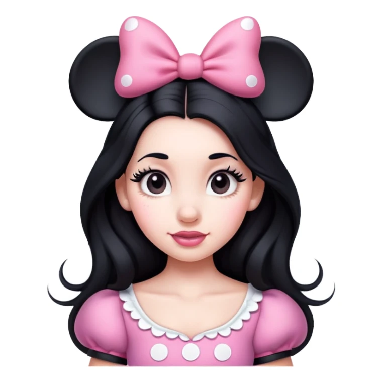 Minnie Mouse long black hair and pink Minnie Mouse ears sticker