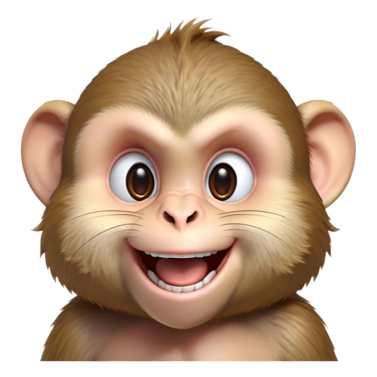 Cinematic Cheeky Macaque Portrait Emoji, Grinning mischievously with a tilted head and a playful smirk, showcasing a smart, agile build with soft, textured fur and wide, sparkling eyes pulling a funny face, Simplified yet strikingly expressive features, highly detailed, glowing with a warm, vibrant radiance, high shine, spirited and impish, stylized with an air of cheeky primate mischief, focused and teasing, soft glowing outline, capturing the essence of a cheeky macaque that looks ready to jump out of the screen with playful charm! sticker