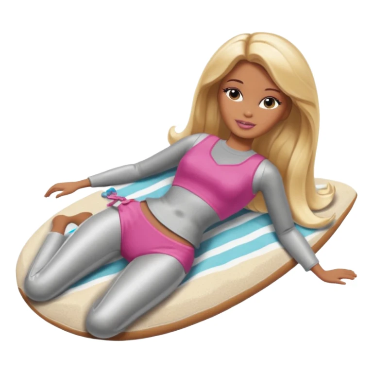 Brown skin blonde hair barbie in laying on beach  sticker