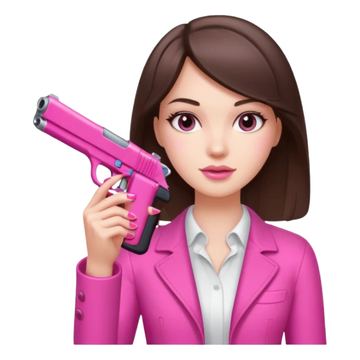 White Girl brunette hand pink nails holding pink gun sticker