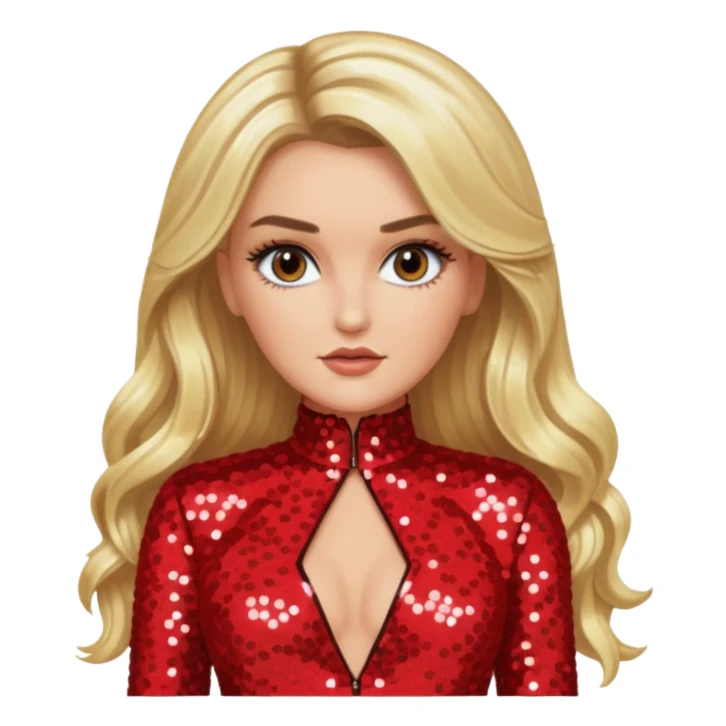 Perrie Edwards from Little Mix with long blonde hair, red sequin outfit sticker