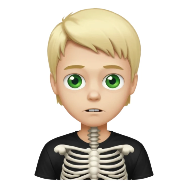 malte blond boy whit whit skeletton on it t-shirt gröna ögon crazy  sticker