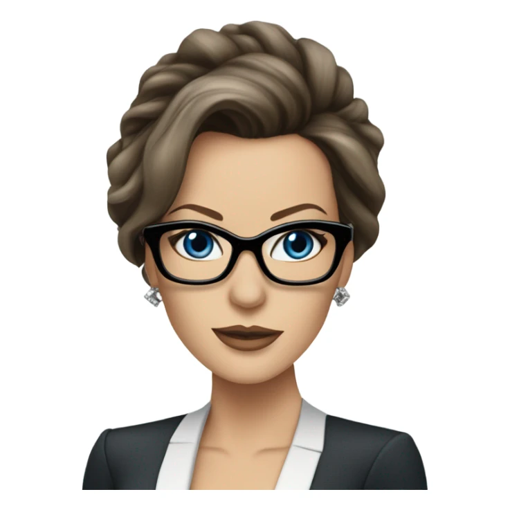 Hyper Realistic photo Kate Beckinsale blue eyes wearing glasses in a business dress sticker