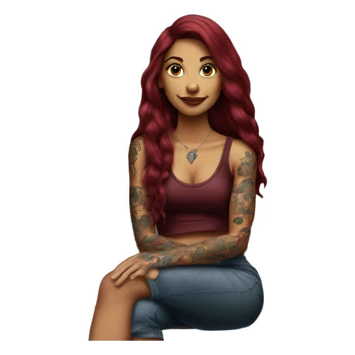 Beautiful tattooed burgundy long haired woman sitting on a bench sticker