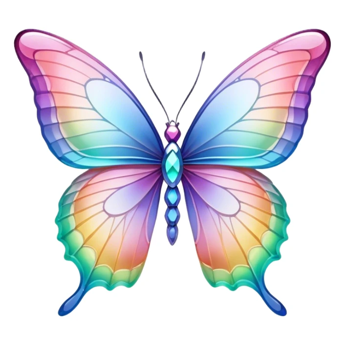 Pastel rainbow-gradient iridescent glass crystal butterfly sticker