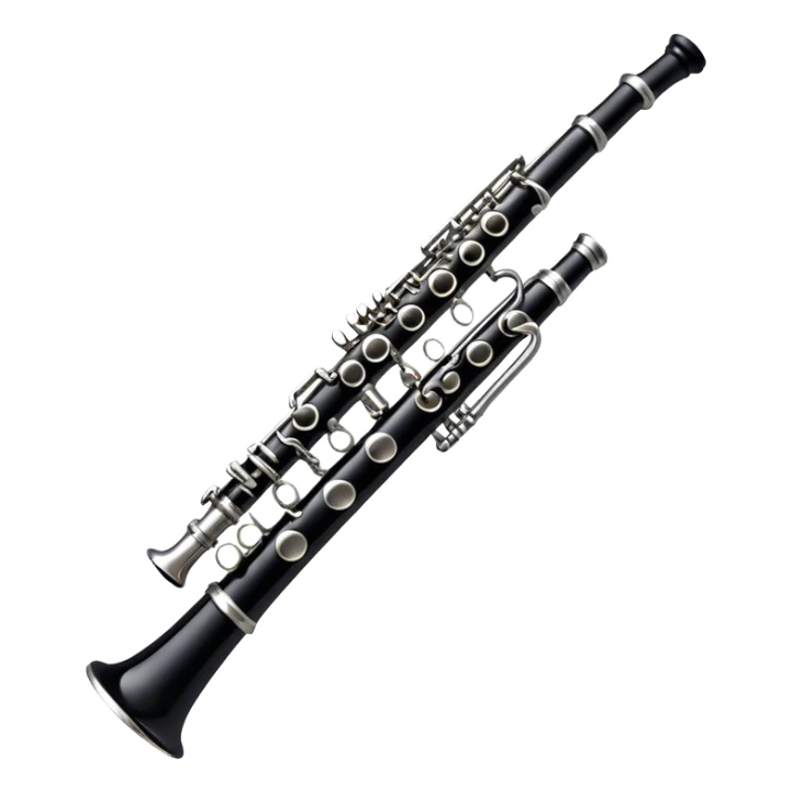 Cinematic Realistic Clarinet, deep black body with gleaming silver keys, rich warm lighting catching every intricate detail, slightly worn mouthpiece adding authenticity, glowing with a timeless and sophisticated presence. sticker