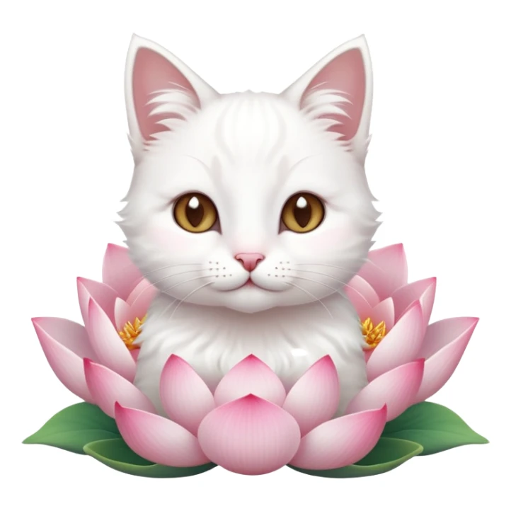 A cute  little  white cat and lotus sticker