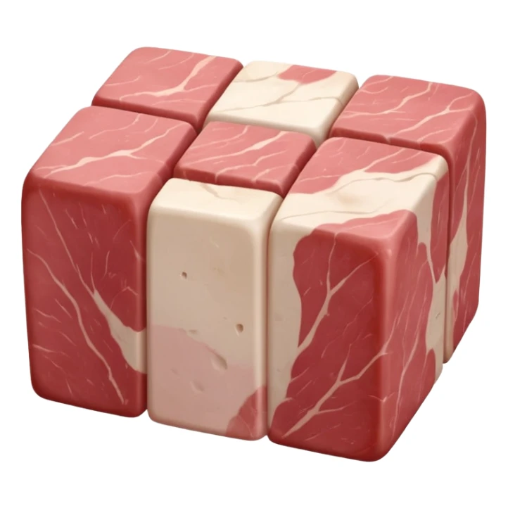 cluster of raw veal cubes, pale pink to light beige, smooth and slightly moist, visible muscle grain, some white marbling or connective tissue, stew-sized pieces, arranged naturally, soft lighting, subtle shadows, no plate or pot, no faces, transparent background, emoji scale sticker