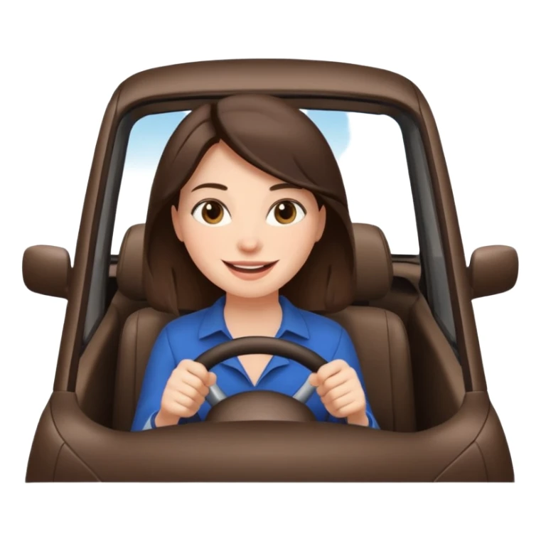Brunette woman driving car. Happy face confidence  sticker
