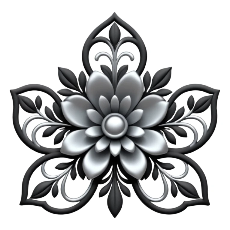 Black and silver floral filigree design, 3D, extremely detailed design sticker