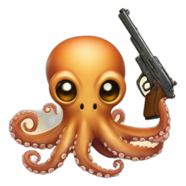 Octopus with a gun and a beer sticker
