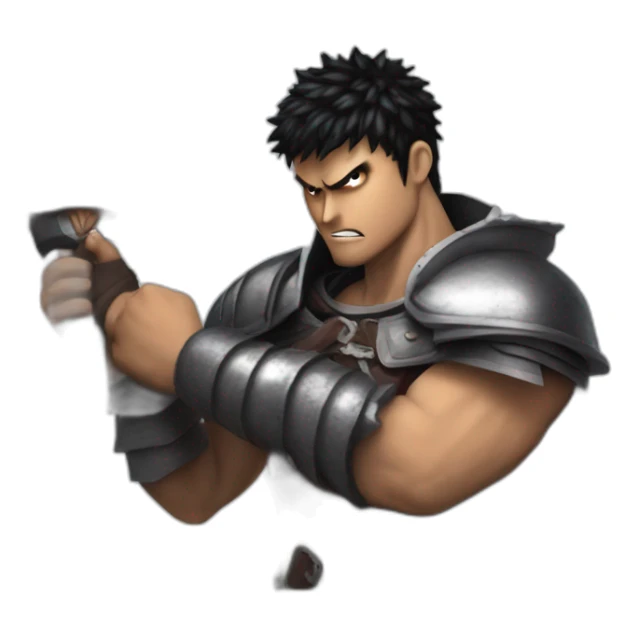 angry berserk guts carrying a huge sword on his shoulder framed on his bust sticker
