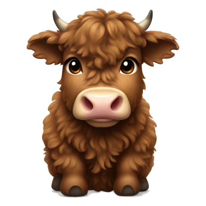 brown fluffy baby scottish cow with a small bow on head sticker