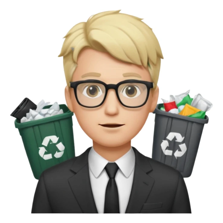 Blonde man with square glasses and suit, trash on hair sticker