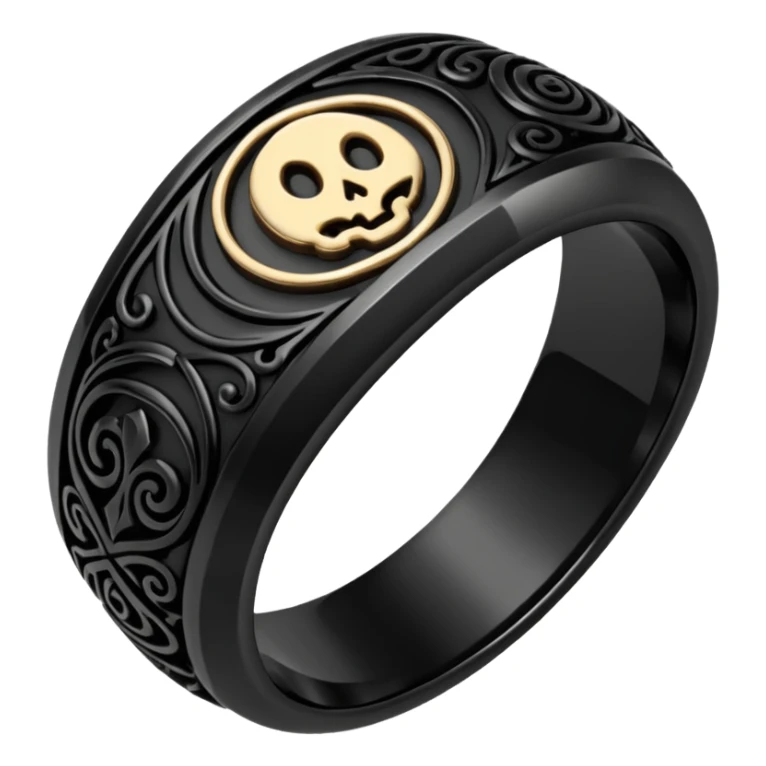 iOS emoji, minimal dark fantasy ring, black metal, flat sticker