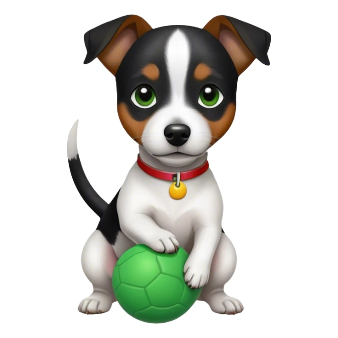 black and white jack Russell holding a green ball   sticker