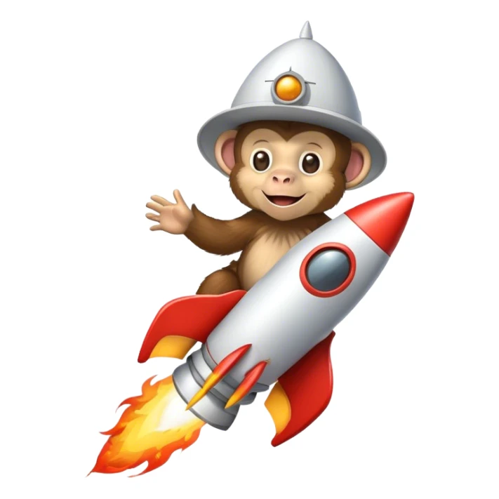 happy monkye in a hat flying in a rocket with fire sticker
