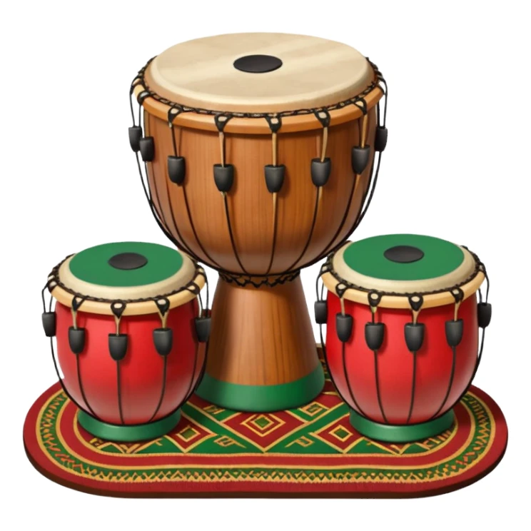 A traditional Pashto tabla (dobrai) placed on a woven mat, with cultural Pashtun patterns in the background. The tabla is wooden with leather drumheads, and vibrant traditional colors like red, green, and gold. Ethnic, folk music theme. sticker