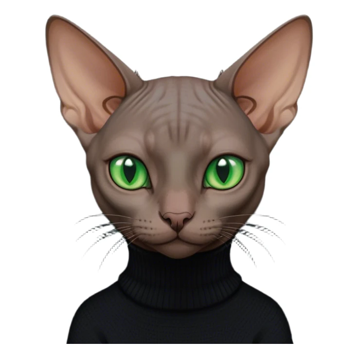 dark color sphinx cat with green eyes wearing a black turtleneck sweater sticker