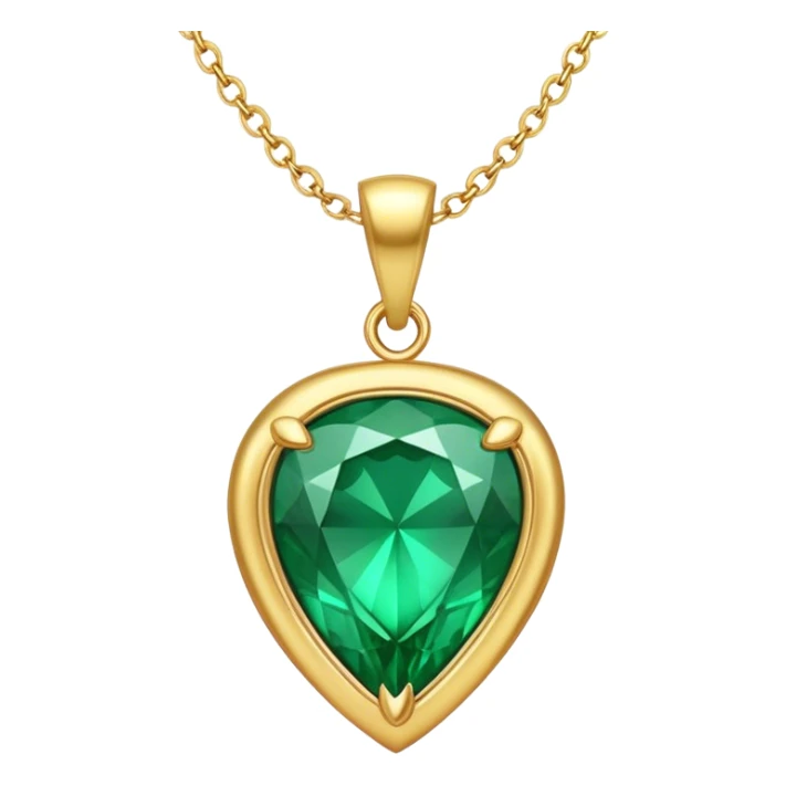 An emerald green necklace with a shiny pendant sticker