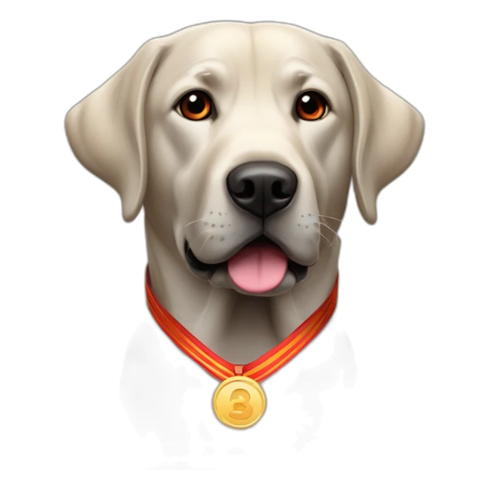 Labrador couleur noir avec un bandeau rouge et une médaille sticker