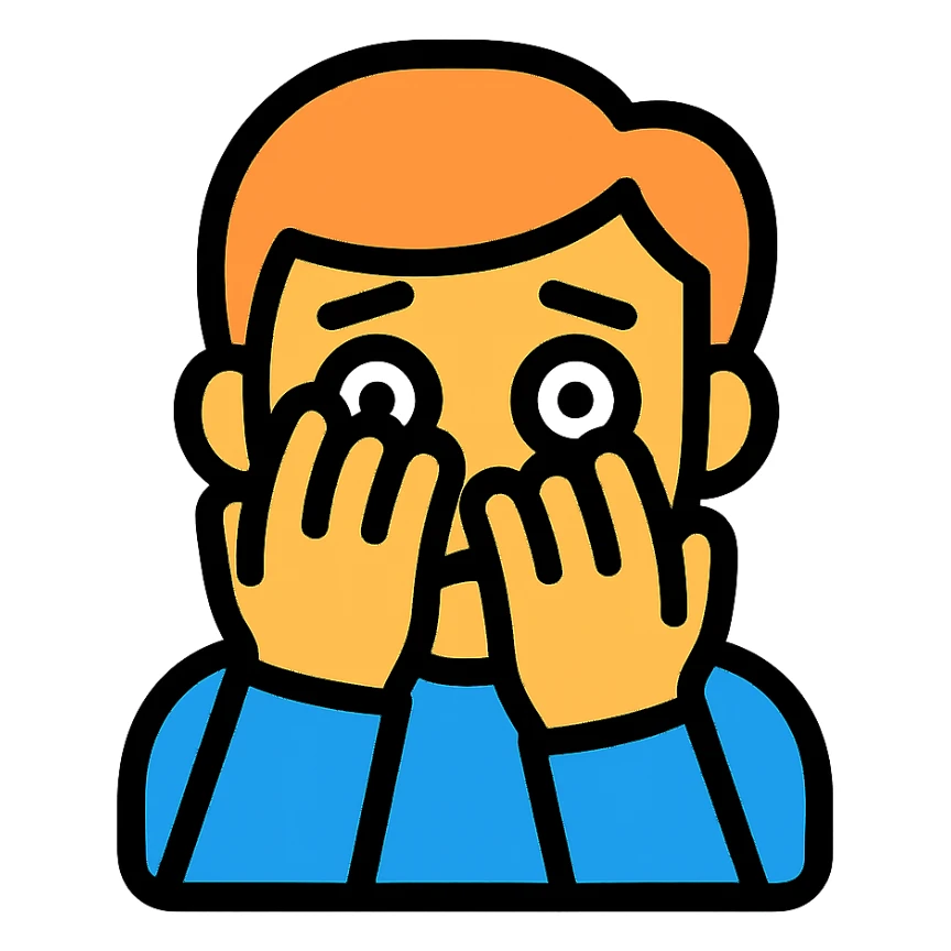 face peeking through hands, scared expression, simple and clear icon sticker