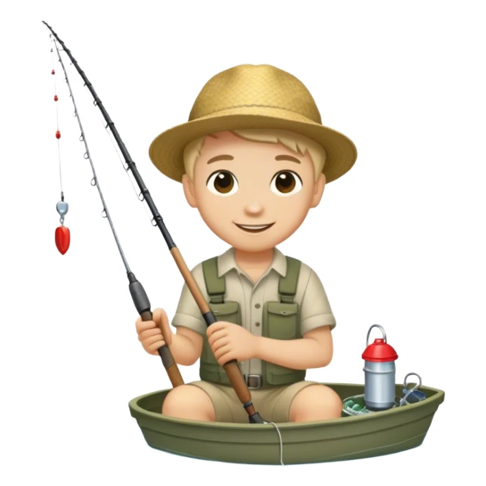 smiling boy fishing by water sticker