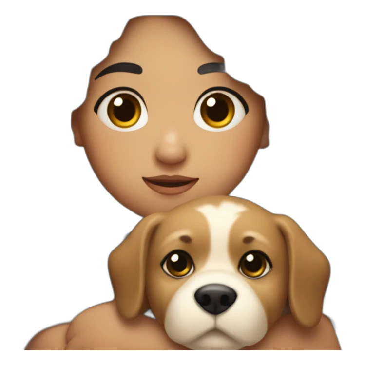 chubby girl with black wavy hairs holding dog in her arms sticker