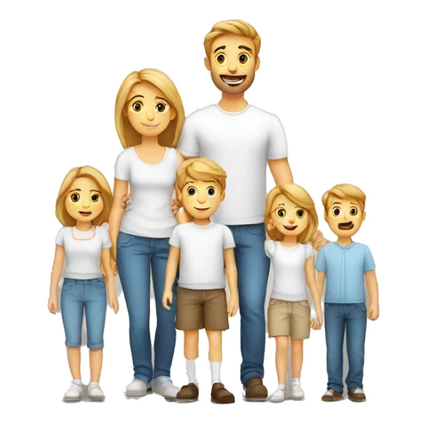 family two parents with five children European white sticker