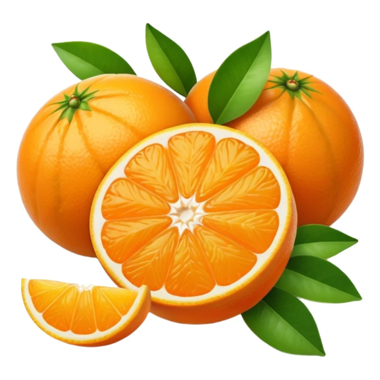single small round orange citrus fruit peeled in segments with a green leaf no basket or extras soft lighting subtle shadows emoji scale sticker