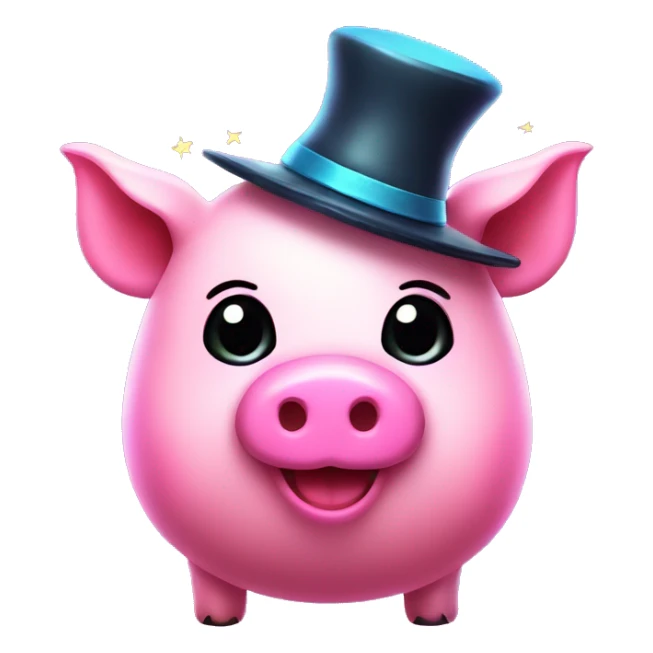 Kawaii neon pig with magic hat and wand  sticker