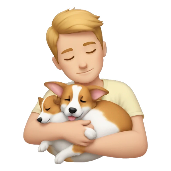  Boy sleeping with corgi puppy in Arms  sticker